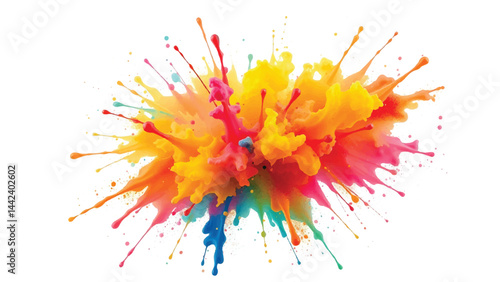 Paint splatters on white background. A vibrant explosion of multicolored paint splatters.