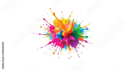 Paint splatters on white background. A vibrant explosion of multicolored paint splatters.