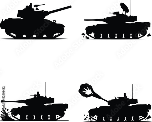 Tank War Silhouette Set | Military Combat Icon Collection Battle Tank Silhouettes | War Machine Vector Set