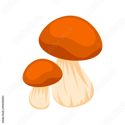 Two orange cap boletus mushrooms growing together