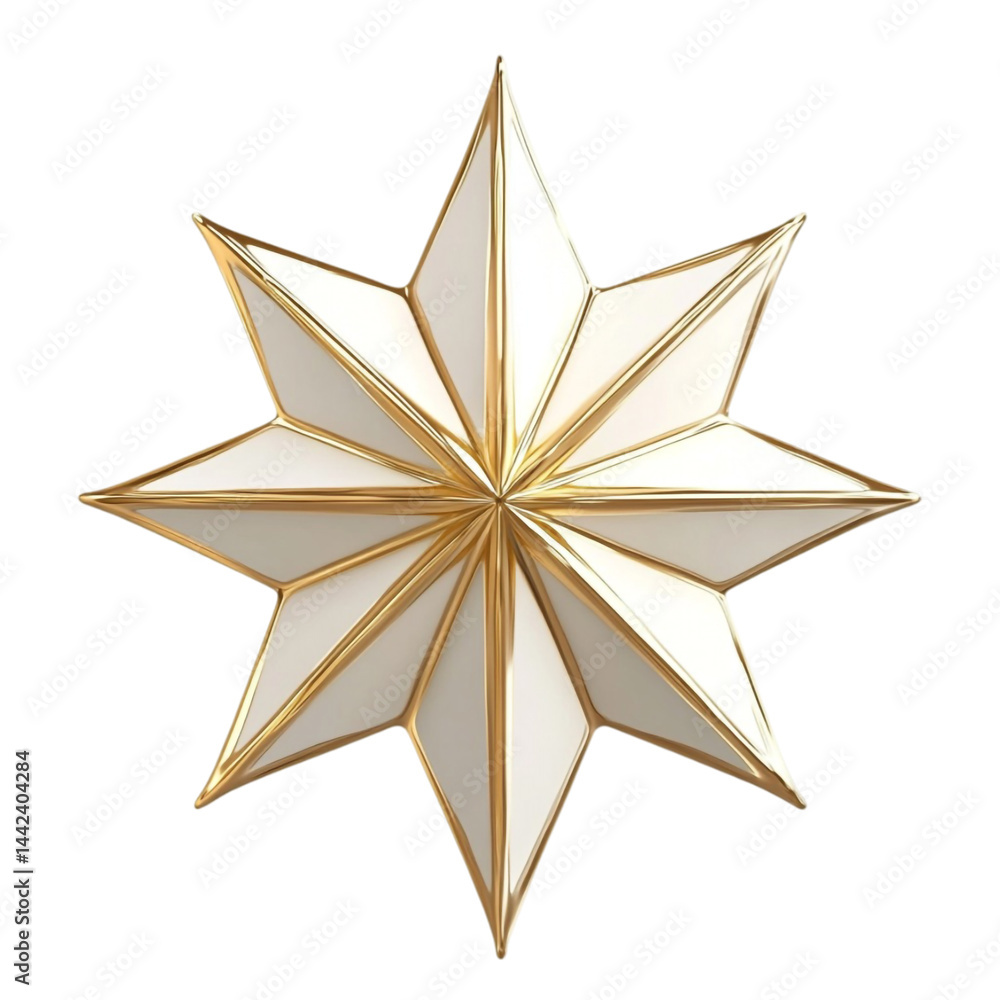 Obraz premium Elegant gold and white eight pointed star design against colorful striped background