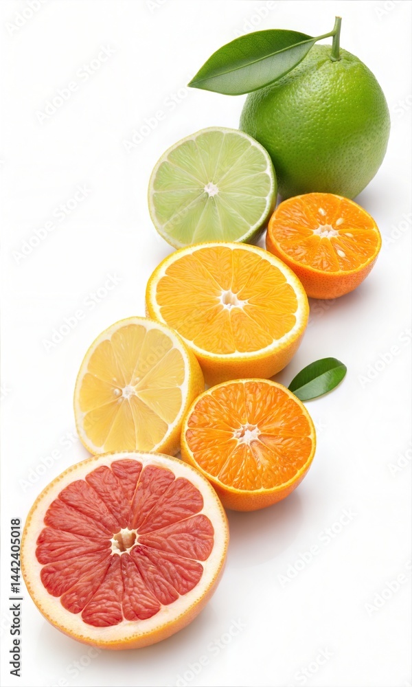 Variety of citrus fruits (lime, lemon, orange, grapefruit, tangerine), isolated on a white background. Variety of citrus fruits (lime, lemon, orange, grapefruit, tangerine), isolated on a white background.