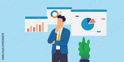 business man with graph, bussines strategy concept flat illustration