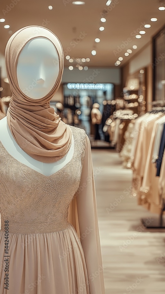 Fototapeta premium Elegant Fashion Mannequin Display in Store with Beautiful Dress