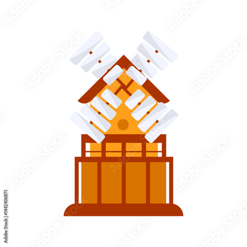 Traditional wooden windmill generating renewable energy