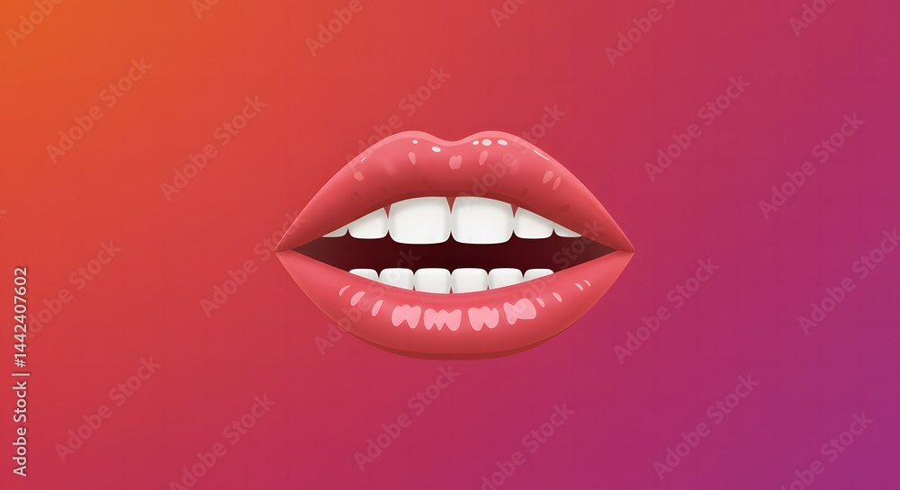 Obraz premium Open Lips with White Teeth on Gradient Background