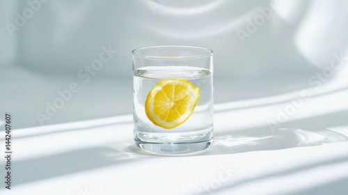Obraz na płótnie A glass of water with a lemon slice in it. w salonie