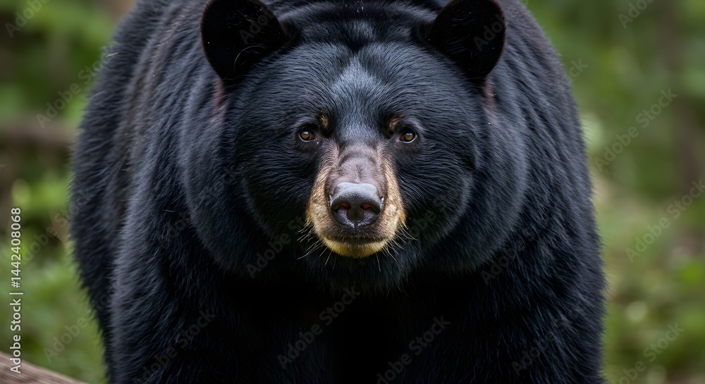 Fototapeta premium Black Bear Staring Straight Ahead in Forest Setting