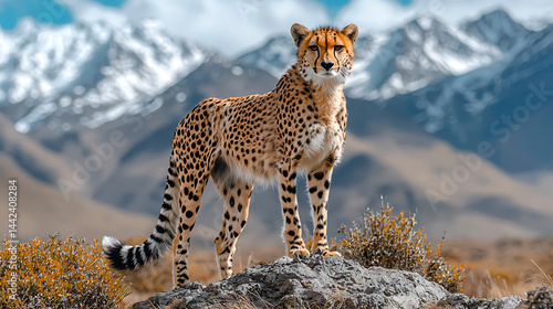 Cheetah (Acinonyx jubatus) marking its territory, Moremi Game Reserve, Botswana