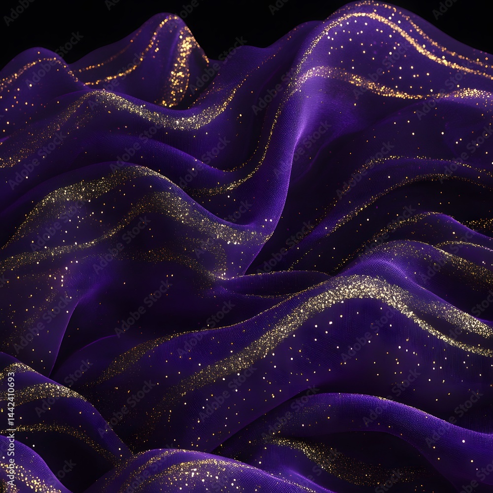 Obraz premium Luxury Purple Fabric with Gold Glitter Texture, Elegant Draped Textile Background
