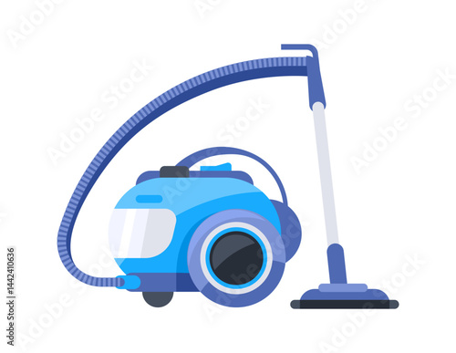 Modern blue vacuum cleaner is ready for cleaning the room