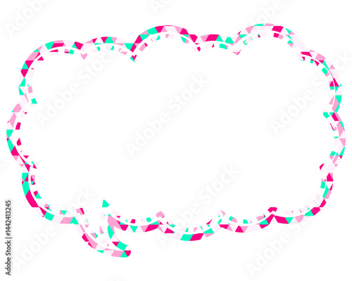 ステンドグラス風吹き出し　三角形模様　細長い雲形