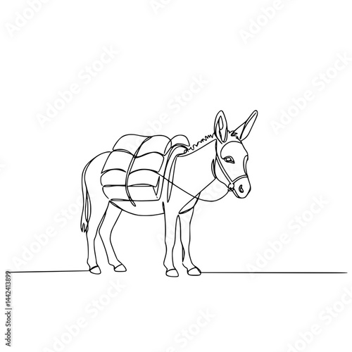 Line Drawing of Donkey with Load on Transparent Background  