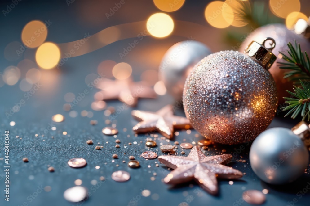 Fototapeta premium Luxurious silver glitter scattered, holiday corner detail, premium, holiday, dazzling