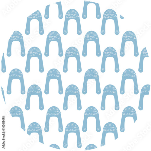 Winter Hat Ushanka Circle Background Trendy blue Monochrome Wintertime Cloth Backdrop Template idea