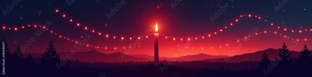 Silhouette of continuous candle line, minimalist Christmas design , silhouette, abstract