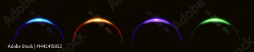 Colorful Planet Horizon Glow Set – Vector Space Eclipse with Sunrise Flare and Crescent Planet Edge in Blue, Red, Purple, and Green