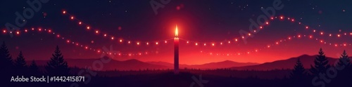 Obraz na płótnie Silhouette of continuous candle line, minimalist Christmas design , silhouette, abstract w salonie