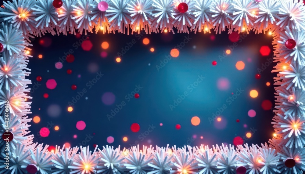 Silver glitter tinsel frame, colorful confetti , mockup, craft