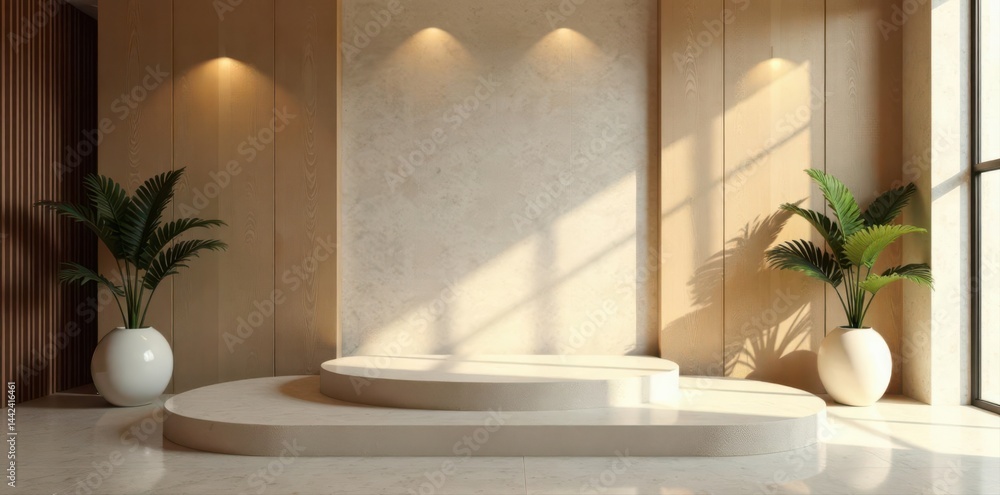 Stone & wood minimal podium Perfect for cosmetic displays , mockup, background
