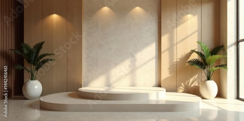 Obraz na płótnie Stone & wood minimal podium Perfect for cosmetic displays , mockup, background w salonie