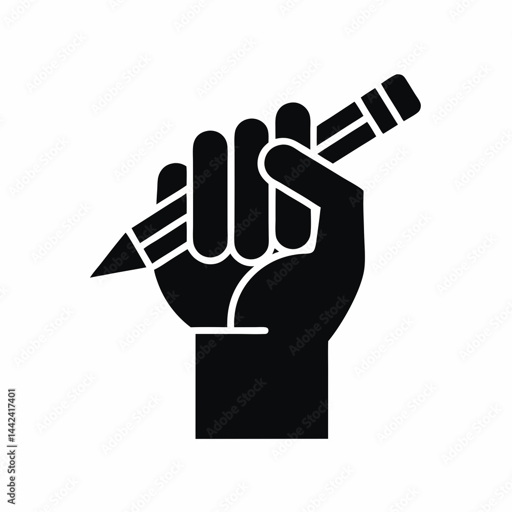 Fototapeta premium hand holding pencil icon vector silhouette illustration isolated on white background