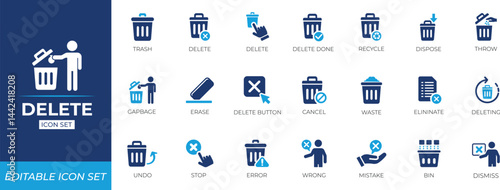 Delete icon set. Solid icon collection