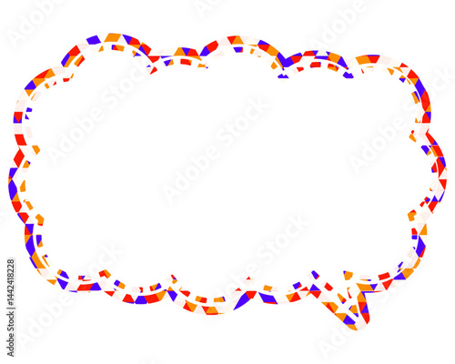 ステンドグラス風吹き出し　三角形模様　細長い雲形
