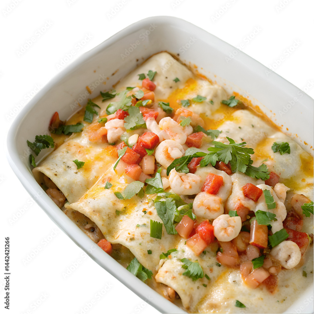 Scrumptious seafood enchilada isolated on transparent background Scrumptious seafood enchilada isolated on transparent background