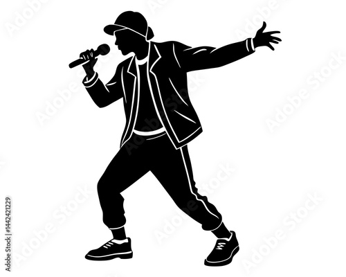 Hip Hop Singer vector silhouette illustration isolated on white background