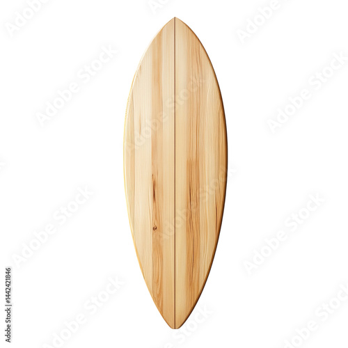 Wooden surfboard isolated on a transparent background