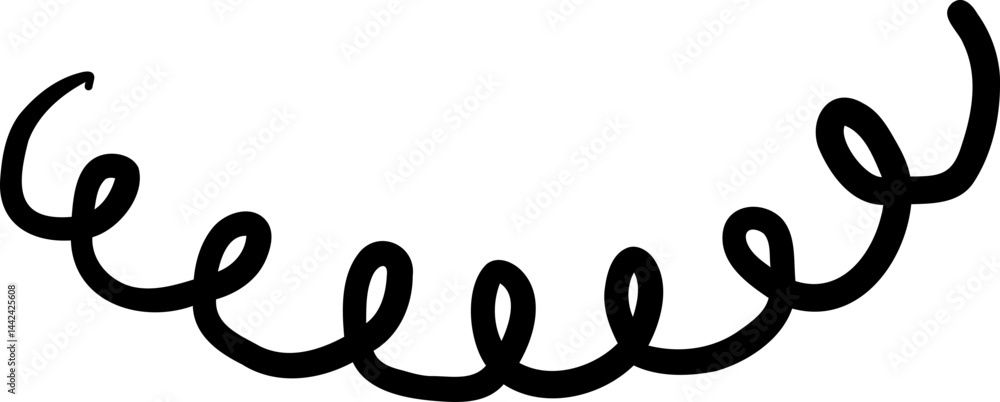 Naklejka premium Spiral metal coil wire doodle hand drawn bounce steel curve line spring. Set vape metallic flexible coils. Steel motor spiral . 