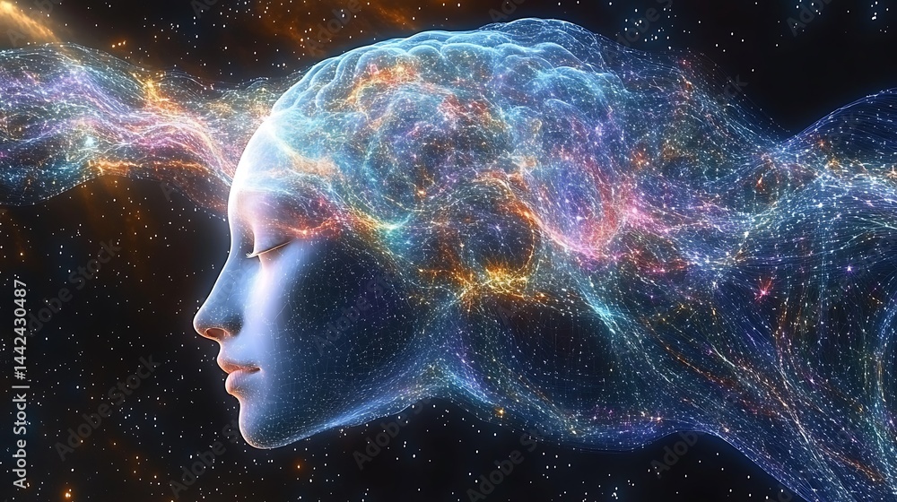 Cosmic energy flows through serene face Cosmic energy flows through serene face