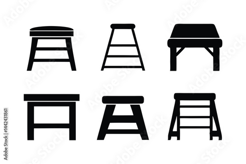 set of Step Stool icon vector silhouette illustration isolated on white background