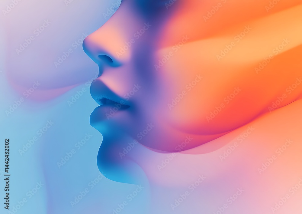 Vibrant face profile, abstract colors Vibrant face profile, abstract colors