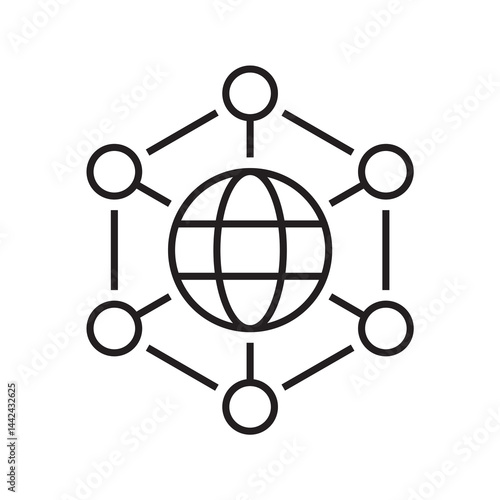 Digital technology, global network, social connections, simple business vector logo. Black outline style icon with editable stroke on white background