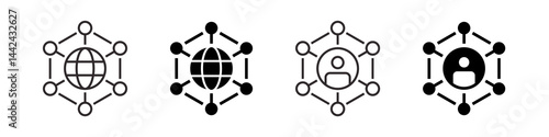 Digital technology, social network, global connect, simple business logo. Black linear icon with editable stroke on white background