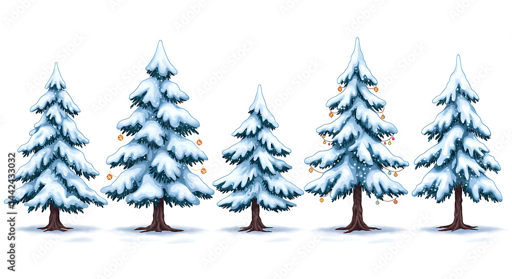 Obraz premium Snowy Christmas Trees A Collection of Winter Illustrations