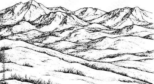Black and White Mountain Landscape Illustration