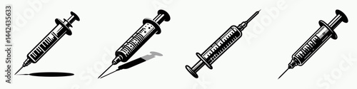 The Syringe. Hospital Healthcare Clinic Treatment Symbol. Medical implement precision shot injection therapeutic fluid transfer device.