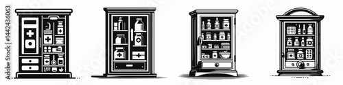 The Medicine cabinet. Hospital Healthcare Clinic Treatment Symbol. Remedy chest household supplies first aid gear and pharmaceutical storage.