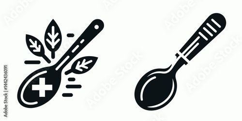 The Medicine spoon. Hospital Healthcare Clinic Treatment Symbol. Dosage utensil aiding wellness with proper potion administration & remedy measure.