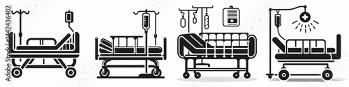 The Hospital bed. Healthcare Clinic Treatment Symbol. Infirmary cot a patient support structure for medical and cure.