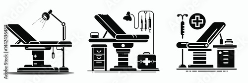 The Examination table. Hospital Healthcare Clinic Treatment Symbol. Diagnostic workstation for patient checkup a medical procedure platform.