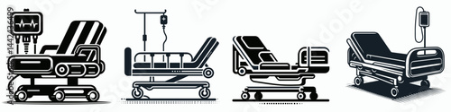 The Electric hospital bed. Healthcare Clinic Treatment Symbol. Powered medical cot adjustable patient surface for facility usage.