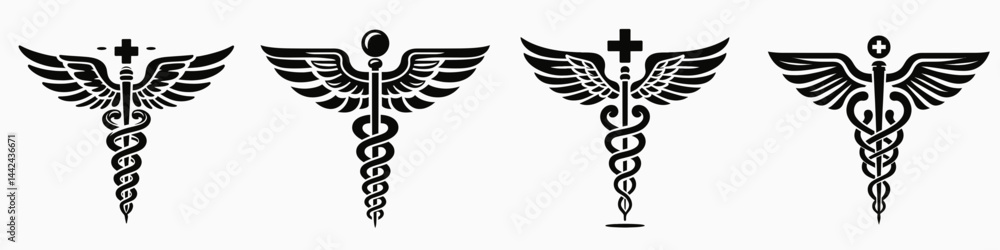 Obraz premium The Caduceus symbol. Hospital Healthcare Clinic Treatment Rod of hermes representation medical care icon and health profession emblem.