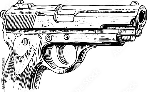 Detailed Illustration of a Handgun
