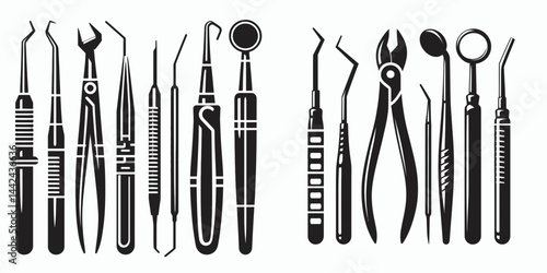 The Dental tools. Hospital Healthcare Clinic Treatment Symbol. Oral implements for upkeep and care instrument gear device hygiene.