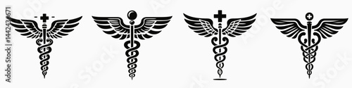 The Caduceus symbol. Hospital Healthcare Clinic Treatment Rod of hermes representation medical care icon and health profession emblem.
