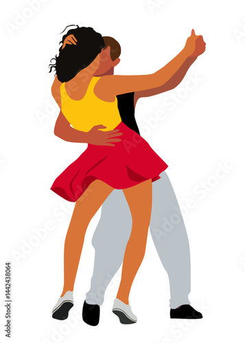 Latina dance. Latina Dancers in salsa, bachata or lambada poses Flat vector isolated illustration.